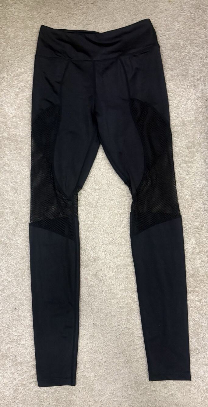 Black High-Waisted Leggings with Mesh Panel Cutouts Size Medium